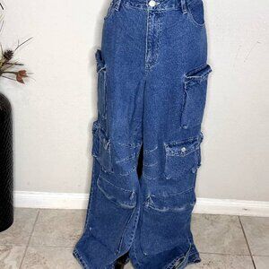 Women's High Waisted Baggy Denim Cargo Pants
